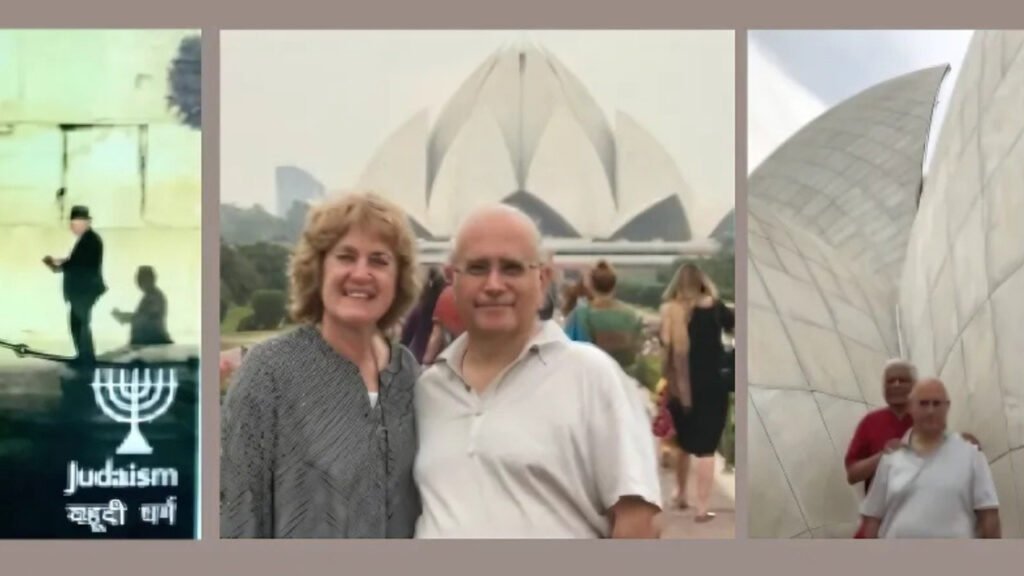 The entrance to the Lotus Temple of the Baha’i Faith welcomes all religions